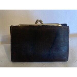 BUXTON Brown Leather Bi Fold Wallet Kiss-lock Coin Purse Billfold Vintage
